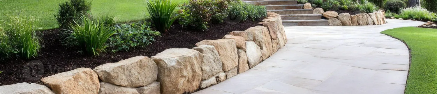 Well crafted stone retaining wall