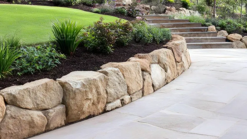 Well crafted stone retaining wall